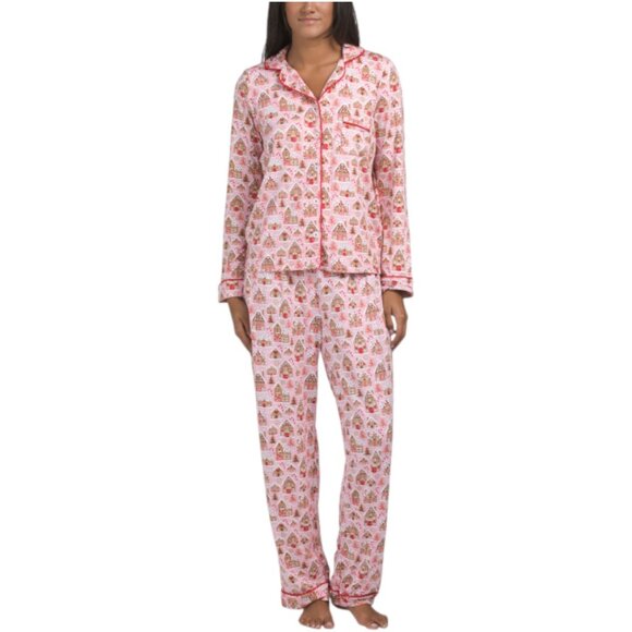 PILLOW TALK 2pc Gingerbread House Long Sleeve Pajama Set - Picture 1 of 4